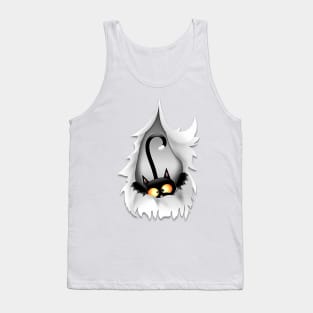 Funny Cat Cartoon in ripped fabric Hole Tank Top